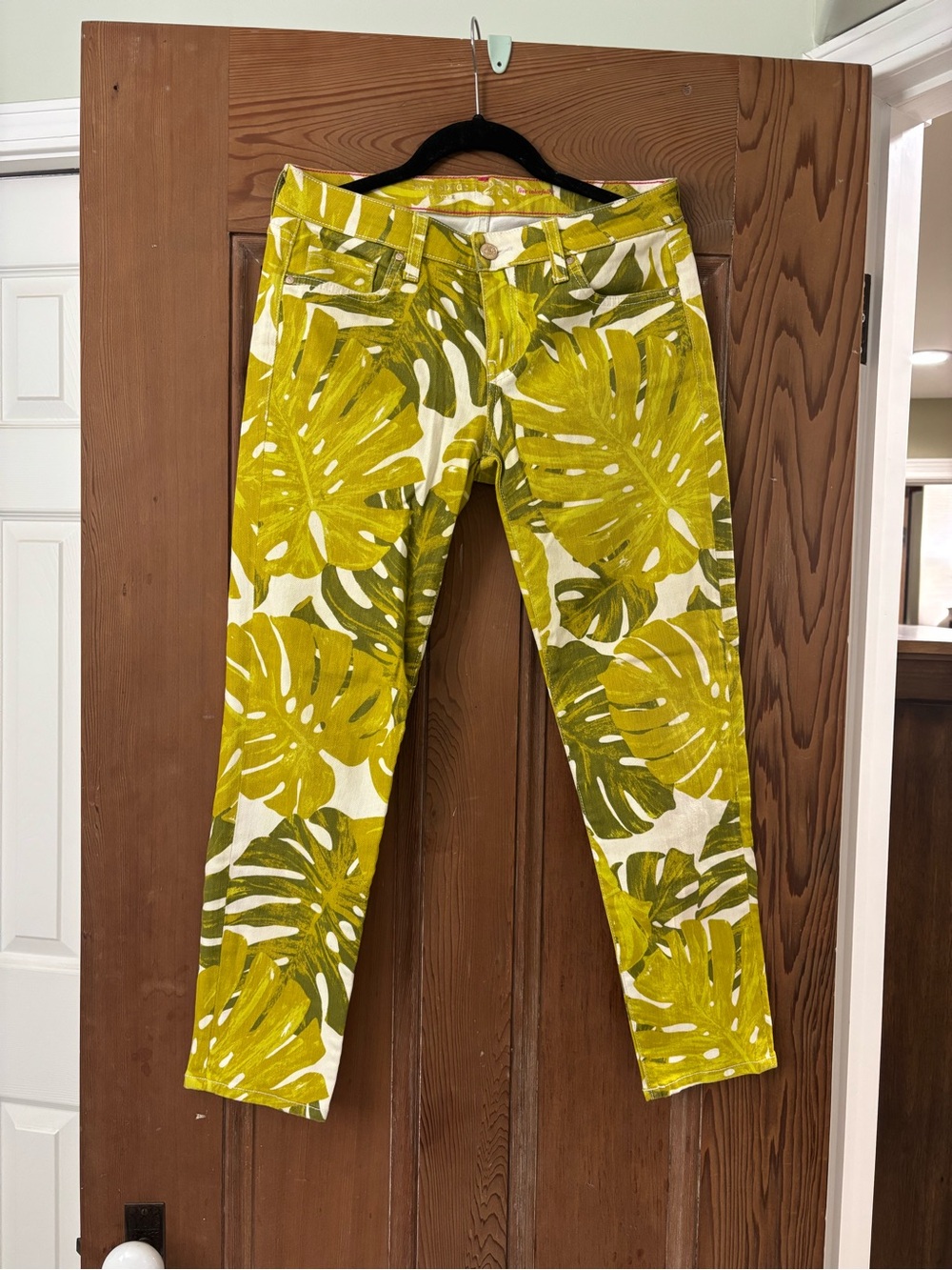 Kate Spade Broome Street Jeans with Tropical Leaf   - Olive & Cream Size 27 NWOT